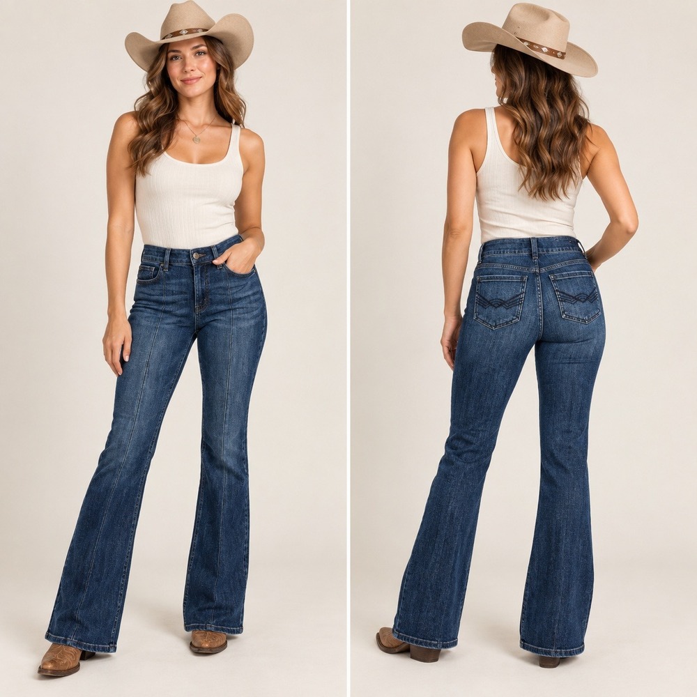 Idyllwind Miranda Lambert Women Flare Jeans Dark Wash Button Fly 4W x 33L